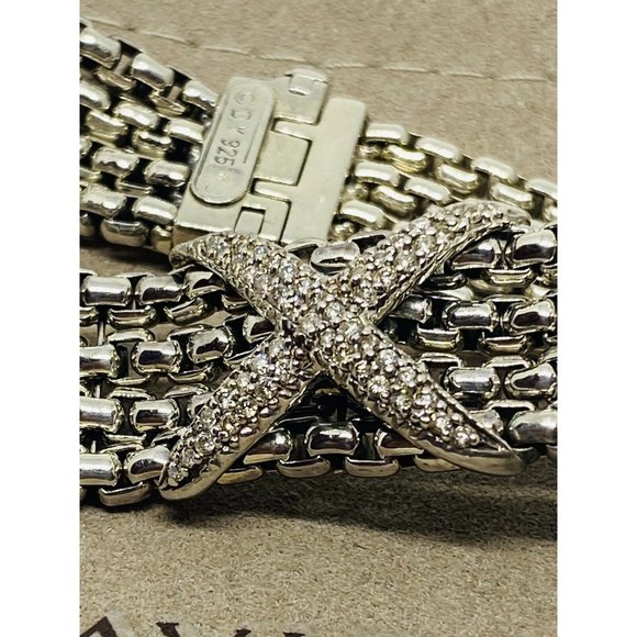 David Yurman 4 Strand 0.53ct Diamond " X " Sterling Silver Link Chain Bracelet - Picture 9 of 10